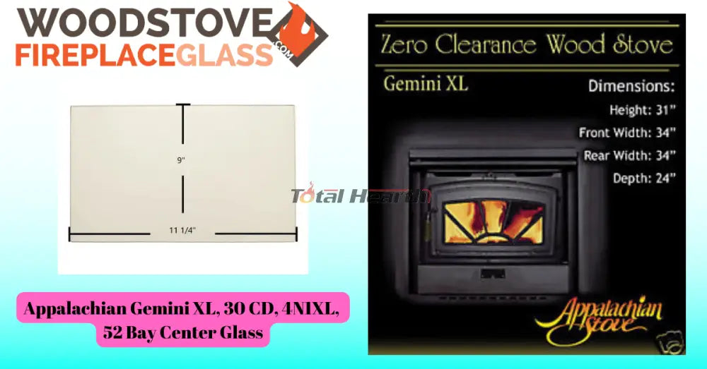 Appalachian Gemini XL, 30 CD, 4N1XL, 52 Bay Center Glass (0610-8175) - Woodstove Fireplace Glass