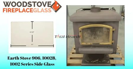 Earth Stove 906, 1002B, 1002 Series Side Glass - Woodstove Fireplace Glass