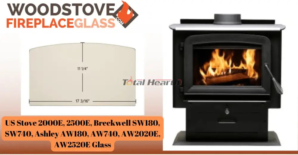 US Stove 2000E, 2500E, Breckwell SW180, SW740, Ashley AW180, AW740, AW2020E, AW2520E Glass - Woodstove Fireplace Glass