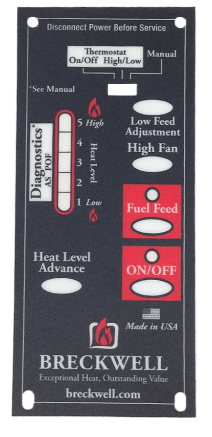 USSC, Breckwell Control Board Decal: C-L-401 (852721)(852266) - Woodstove Fireplace Glass