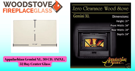 Appalachian Gemini XL, 30 CD, 4N1XL, 52 Bay Center Glass - Woodstove Fireplace Glass
